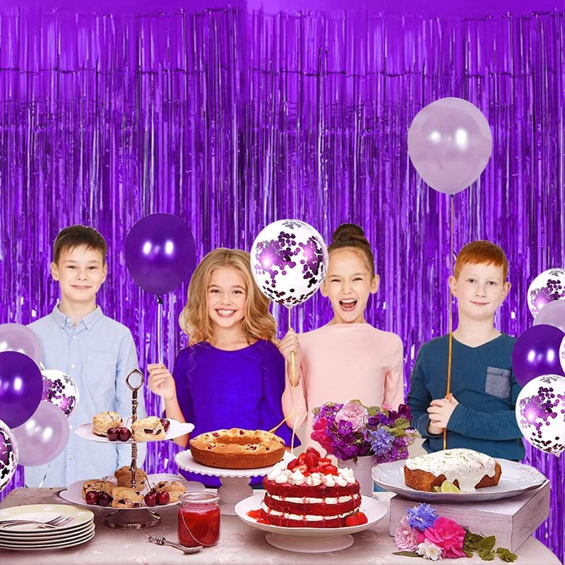 BEISHIDA 2 Pcs Light Purple Violet Door Streamers Tinsel Curtain Party Streamers Backdrop Fringe Foil Wall Background for Birthday Halloween Wedding Party Decoration(3.28 ft x 6.56 ft) - Image 4